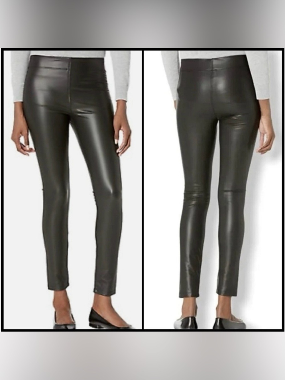Max Studio Faux Leather Slim Ankle Leggings Pants Smooth Black